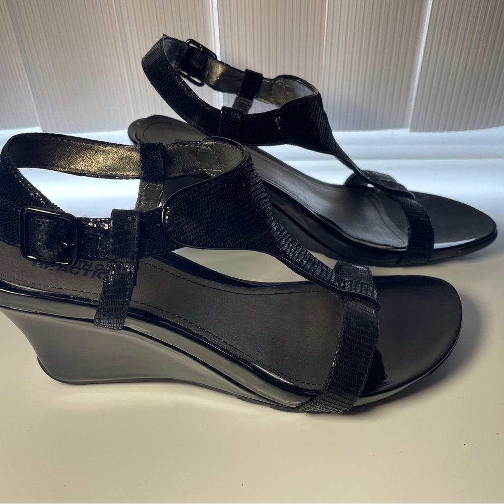 Kenneth Cole Glossy Black Wedge Sandals